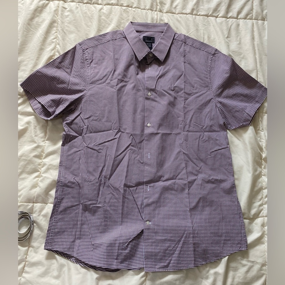 Men’s H&M Cotton Short Sleeve Button Front Collared Shirt XL Red White & Gray